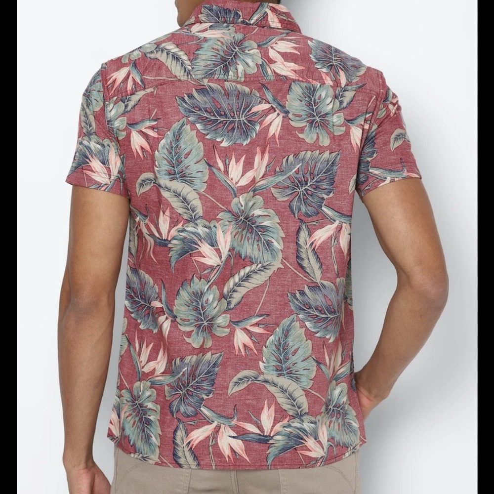 Tropical Leaf Print Men's Shirt - Burgundy size XL